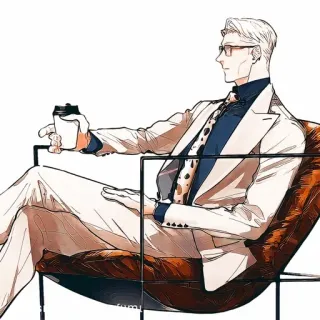 💠 мужчина, костюм, стул, кофе, сидит telegram sticker