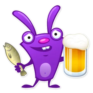 🍺 кролик, пиво, рыба, мультфильм whatsapp sticker