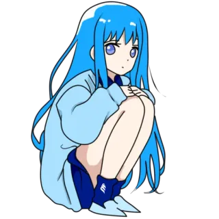 😨 Anime, Mädchen, blaue Haare, sitzend, süß, Cartoon telegram sticker
