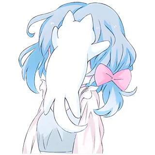 🥰 Anime Mädchen, Katze, süß, blaue Haare, kawaii, Aufkleber telegram sticker
