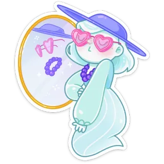 😍 призрак, зеркало, очки-сердечки, шляпа, мультфильм, милый, мода telegram sticker