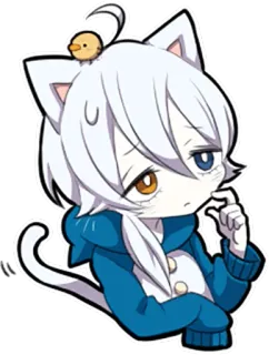 🤔 kot, anime, naklejka, kreskówka, słodki, zwierzę, ptak telegram sticker