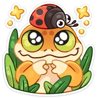 ☺ лягушка, божья коровка, милый, каваий, животное, наклейка, мультфильм telegram sticker