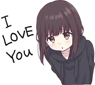 😦 I LOVE YOU liefde, anime meisje, schattig, cartoon, lief, aanhankelijk whatsapp sticker