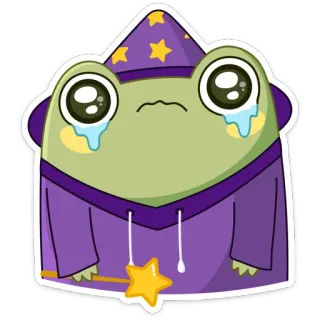 😥 rana, mago, piangendo, triste, magia, cartone animato, adesivo telegram sticker
