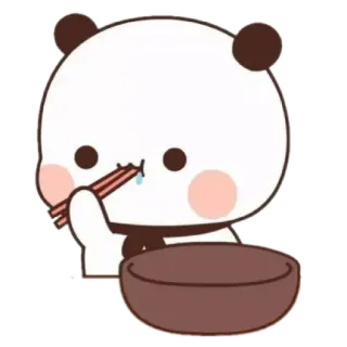 😀 Panda, Essen, Essstäbchen, Schüssel, Niedlich, Cartoon, Tier telegram sticker