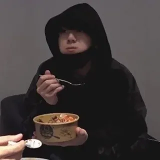 🗿 pessoa, comendo, moletom com capuz, comida, tigela whatsapp sticker