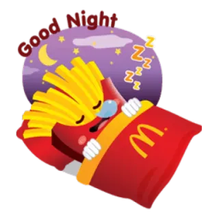 😴 Good Night McDonald's, batatas fritas, dormindo, boa noite, comida, desenho animado telegram sticker