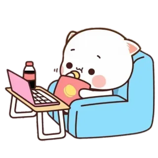 💻 kucing, laptop, sofa, malas, kartun, camilan telegram sticker