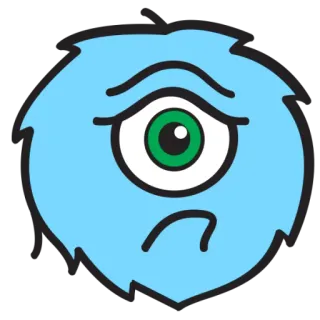 😞 monstruo de un ojo, azul, peludo, dibujos animados, pegatina, monstruo, triste telegram sticker