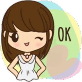👍 OK ok, girl, cartoon, wink whatsapp sticker