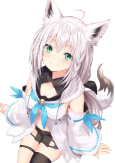 😊 Shirakami Fubuki anime girl, virtual youtuber, kemonomimi, fox ears, vtuber whatsapp sticker