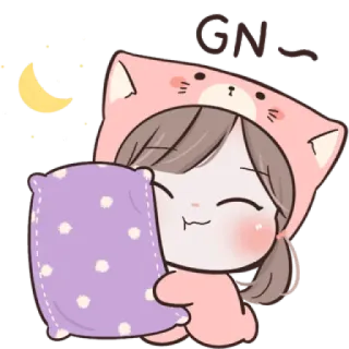 🐱 好吧 sleepy, good night, cartoon, girl, pillow, cute telegram sticker