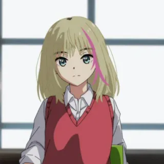 🍒 anime, cartone animato, ragazza, personaggio, capelli biondi, uniforme scolastica telegram sticker