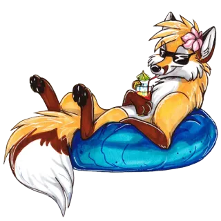 🌴 renard, animal, dessin animé, détente, plage, été, piscine telegram sticker