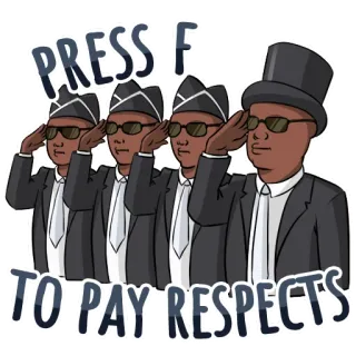 😭 PRESS F
TO PAY RESPECTS Мем, Похороны, Гроб, Танцы, Уважение, Интернет telegram sticker