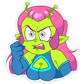 😡 Alien, Desenho animado, Irritado, Feminino, Personagem, Ilustração telegram sticker