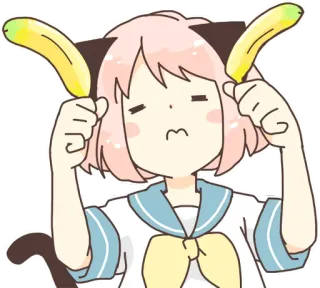 🍌 Garota anime, Banana, Orelhas de gato, Fofo, Desenho animado, Kawaii, Adesivo telegram sticker