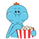🍿 Mr. Meeseeks Rick and Morty Mr. Meeseeks, Rick y Morty, Dibujos animados, Palomitas, Comiendo, Animación telegram sticker