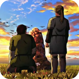 🔥 ludzie, mężczyźni, pomnik, nagrobek, niebo, krajobraz, sztuka, anime telegram sticker