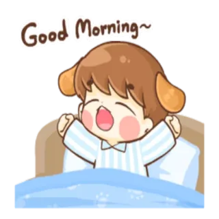 ☀️ Good Morning~ Bom dia, Manhã, Desenho animado, Fofo, Menino, Orelhas de cachorro, Bocejo telegram sticker
