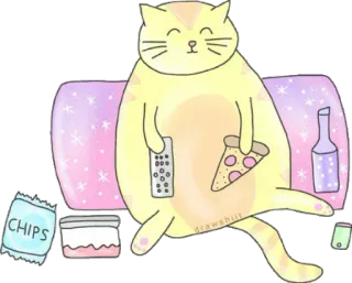 🍕 drawshiit gato, pizza, batatas fritas, sofá, tv, desenho animado whatsapp sticker