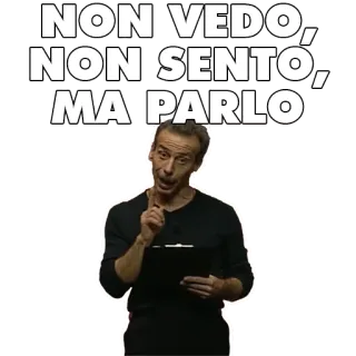 🧑‍🦯 NON VEDO, NON SENTO, MA PARLO italien, mème, parler, voir, entendre whatsapp sticker