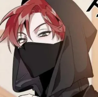 🥢 Anime, Manga, Sudadera con capucha, Pelo rojo, Personaje enmascarado, Arte de personaje telegram sticker