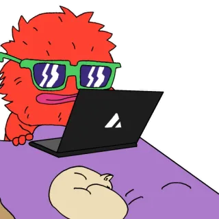 🛌 potwór, kreskówka, komputer, laptop, okulary, śmieszne, słodkie telegram sticker