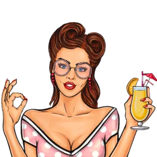 👌 woman, cocktail, pin-up girl, drink, retro, illustration telegram sticker