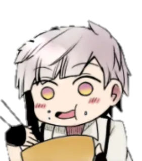 😋 Atsushi Nakajima Bungou Stray Dogs Anime, Mangá, Faminto, Comendo, Chibi telegram sticker