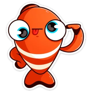 🤪 Fisch, Clownfisch, Cartoon, süß, Tier, orange, albern whatsapp sticker