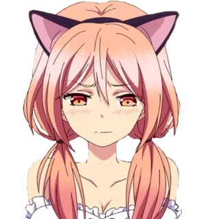 🙁 anime, orecchie da gatto, ragazza, carina, adesivo telegram sticker
