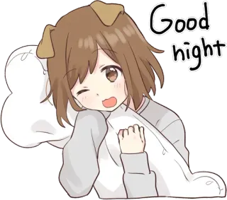 👋 Good night tidur, selamat malam, anime, kawaii, kartun, telinga anjing telegram sticker