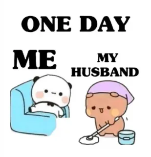 😂 ONE DAY ME MY HUSBAND mignon, mari, femme, relation, ménage, humour, dessin animé telegram sticker