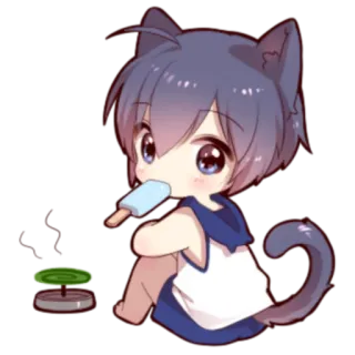 🍓 Anime, Catboy, Sorvete, Fofo, Chibi telegram sticker