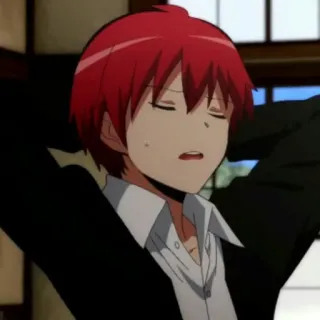 🎈 Karma Akabane Assassination Classroom anime, cabelo ruivo, relaxado, personagem, mangá whatsapp sticker