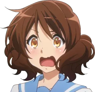 😧 anime girl, surprised, shocked, cartoon, brown hair, school uniform telegram sticker
