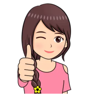 👍 menina, polegar para cima, desenho animado, piscadela, aprovação whatsapp sticker