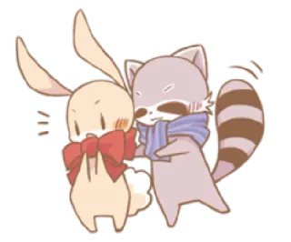 ☺️ królik, szop, słodkie, zwierzęta, kawaii, przyjaźń, szalik whatsapp sticker