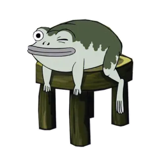 😕 rana, dibujos animados, animal, sentado, taburete, ojos, divertido telegram sticker