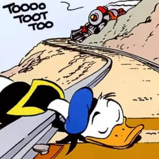 ☠ Donald Duck TOOOOO TOOT TOO Cartone animato, Treno, Dormire, Paperino, Binario whatsapp sticker
