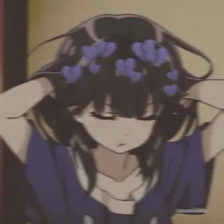 🖤 ragazza anime, corona di fiori, cartone animato, illustrazione, estetico, carino telegram sticker