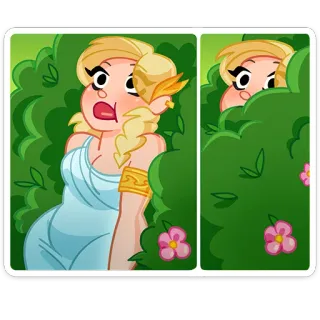 😐 woman, bush, peek, blonde, dress, cartoon telegram sticker