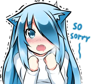 😓 SO SORRY anime, kocie uszy, przepraszający, smutny, kawaii telegram sticker