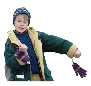 🤝 Kevin McCallister Home Alone filme, natal, engraçado, luvas, travessura, anos 90, comédia whatsapp sticker