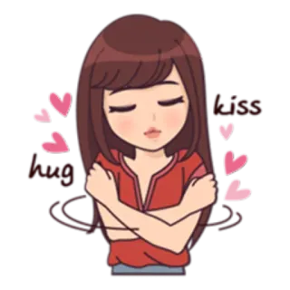 😘 hug kiss Umarmung, Kuss, Liebe, Cartoon, süß, Mädchen, Herzen, Selbstliebe whatsapp sticker
