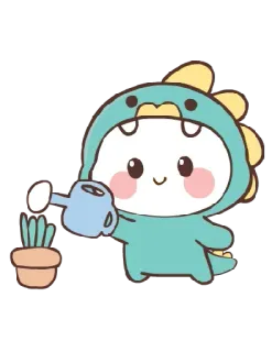 💦 cute, kawaii, dinosaur, watering can, plant, cartoon telegram sticker