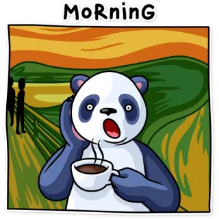 ☕ Morning Панда, Утро, Кофе, Крик, Искусство, Смешной, Мультфильм telegram sticker