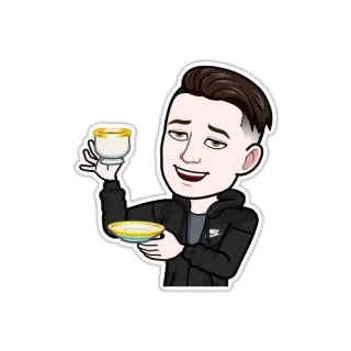 😉 cartone animato, personaggio, bitmoji, uomo, che tiene, tazza, tè telegram sticker